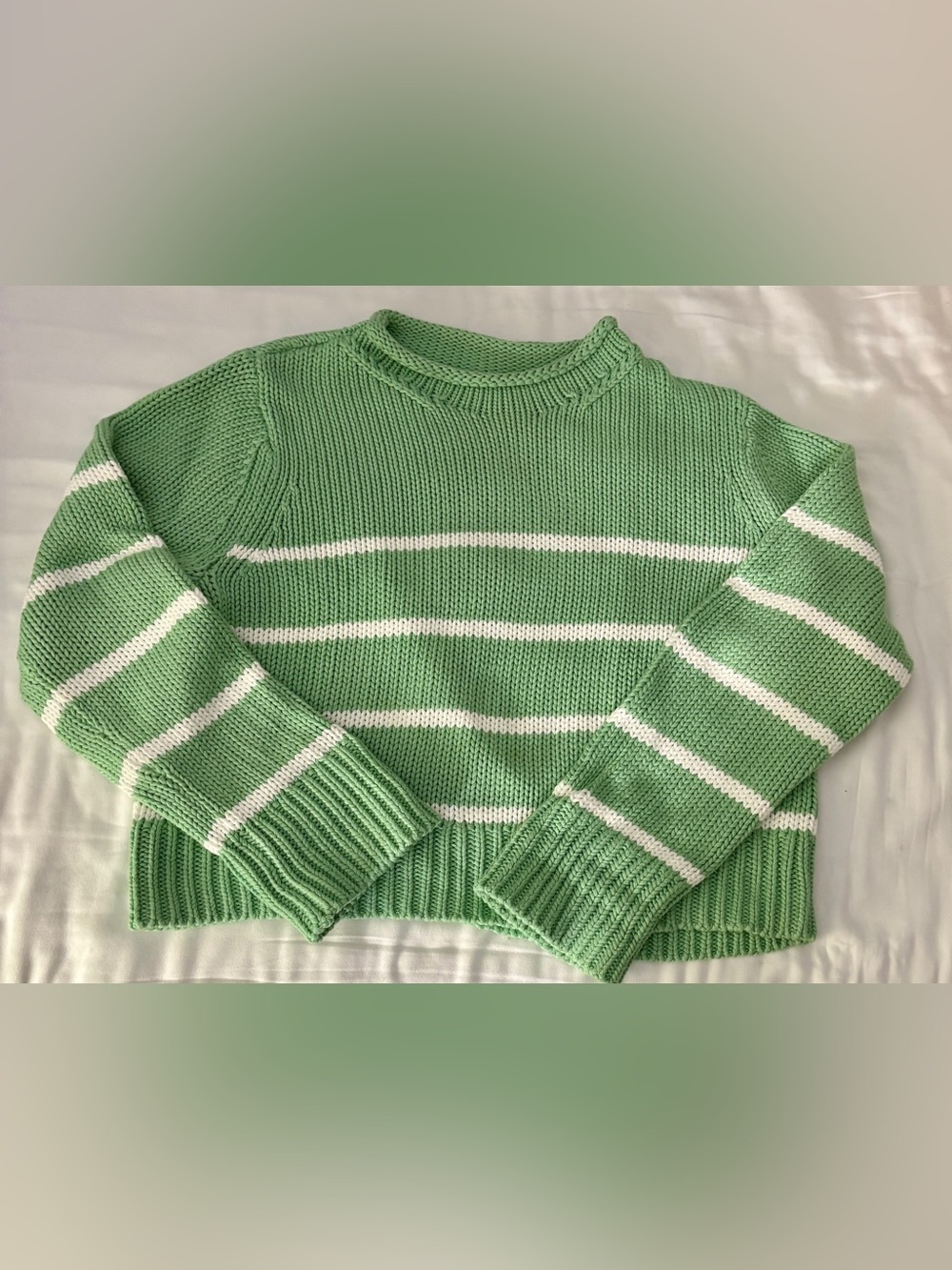 La Ligne Rue de Vernueil Green and White Striped Mini Marina Sweater- size L